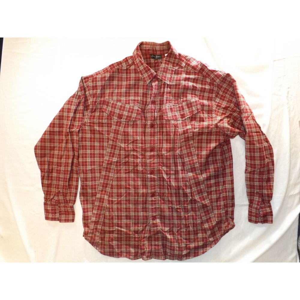 Sean John Button Up Shirt Men L Burgundy Plaid Long Sleeve Vintage Y2K Hip Hop